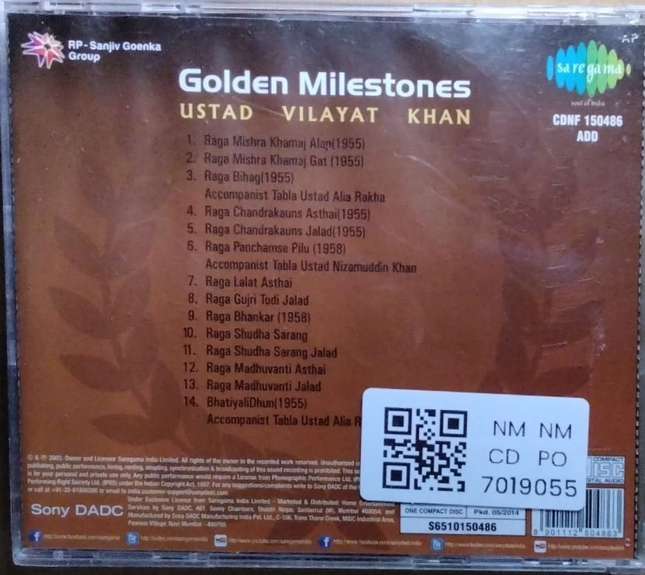 Ustad Vilayat Khan - Golden Milestones (CD)