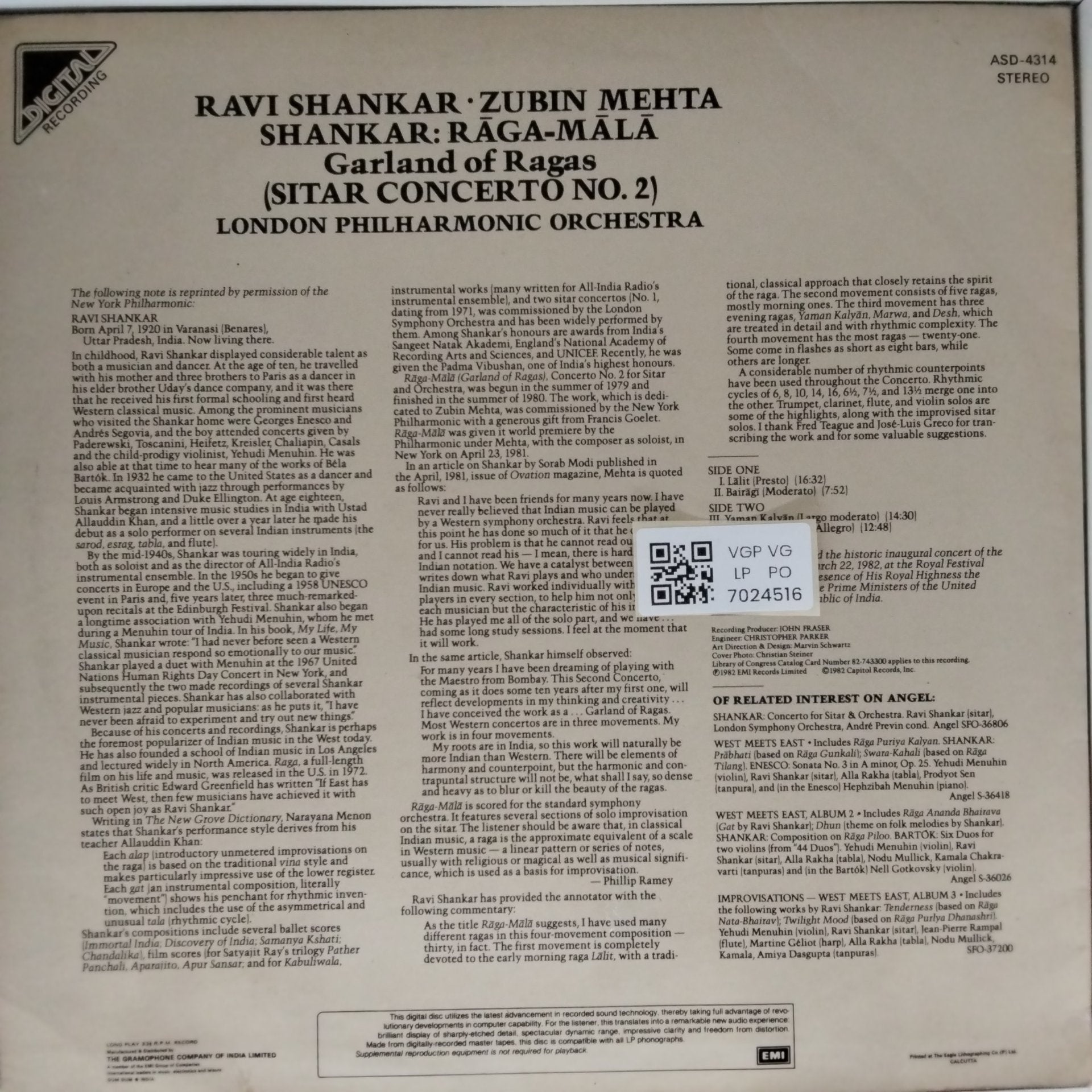 Ravi Shankar, Zubin Mehta - Shankar: Raga-Mala (Sitar Concerto No. 2) (Vinyl)