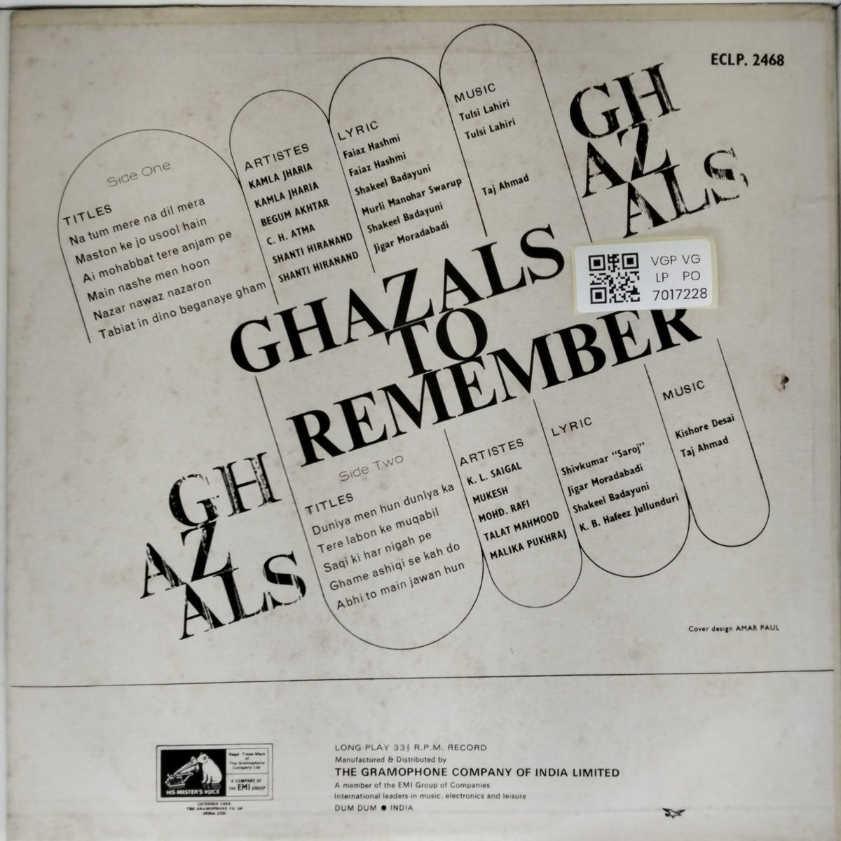 Various - Ghazals to Remember (Vinyl)