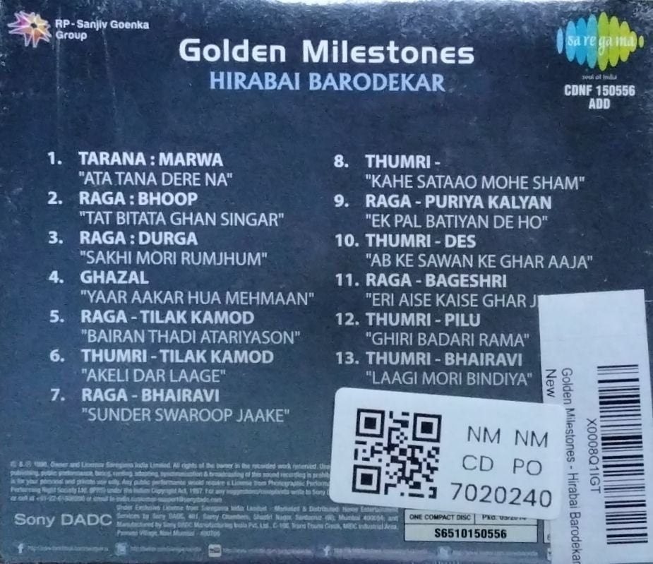 Hirabai Barodekar - Golden Milestones (CD)