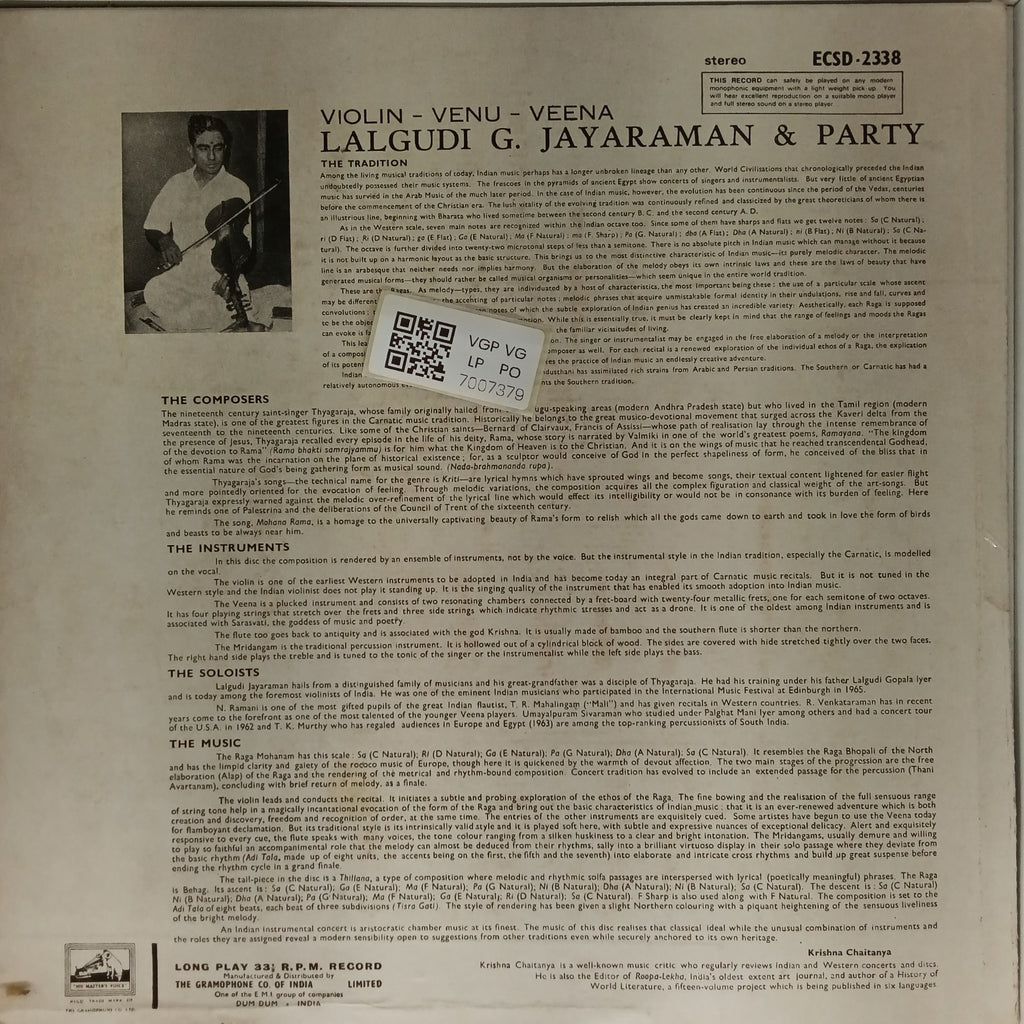 Lalgudi G. Jayaraman, Party - Violin · Venu · Veena (Vinyl)