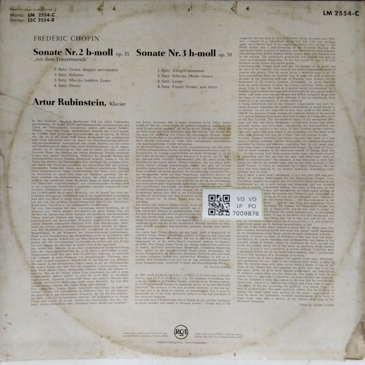 Artur Rubinstein - Sonate Nr. 2 b-moll op. 35 'Mit dem Trauermarsch' / Sonate Nr. 3 h-moll op. 58 (Vinyl)