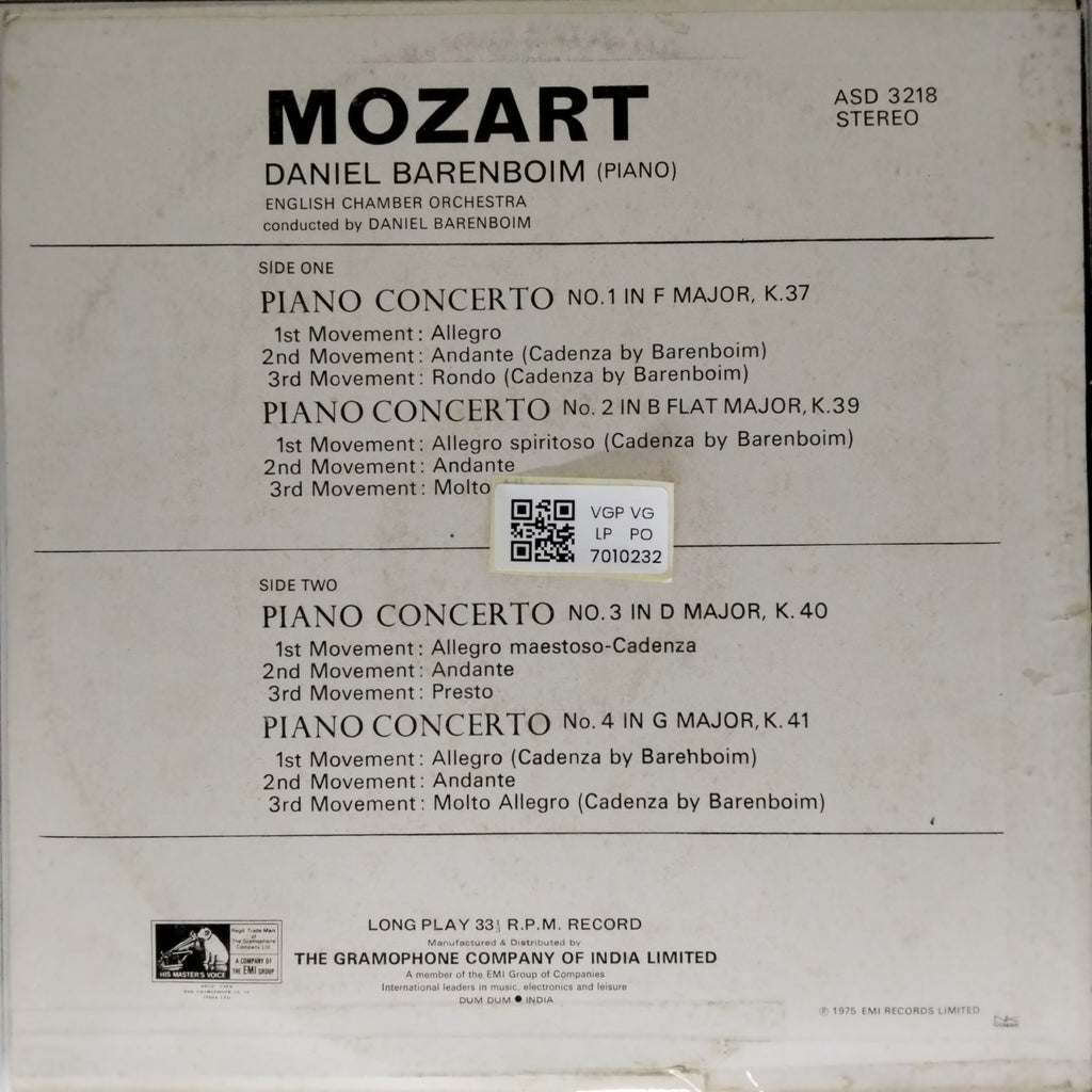 Daniel Barenboim, English Chamber Orchestra - Piano Concertos No. 1 in F K37, No. 2 in B flat K39, No. 3 in D K40, No. 4 in G K41 (Vinyl)