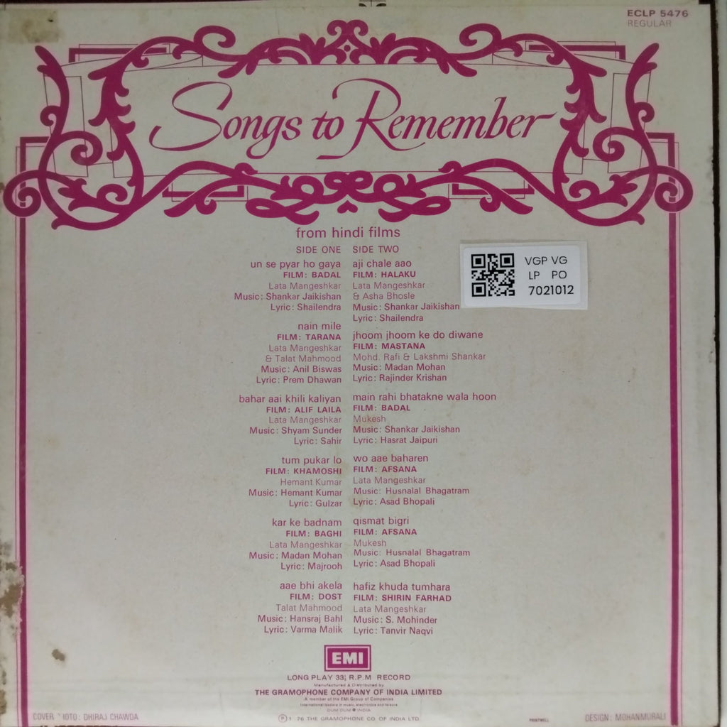 Various - Songs to Remember (Vinyl)
