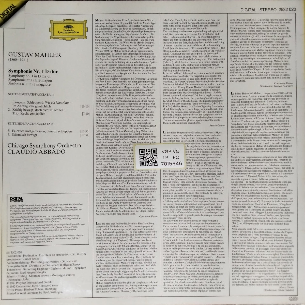 Chicago Symphony Orchestra, Claudio Abbado - Mahler: Symphonie No. 1 (Vinyl)