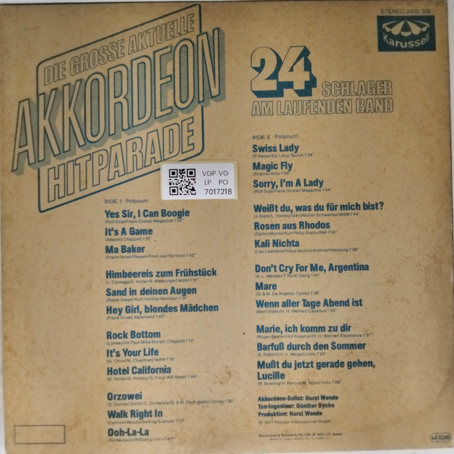 Horst Wende - Die Grosse Aktuelle Akkordeon Hitparade (Vinyl)