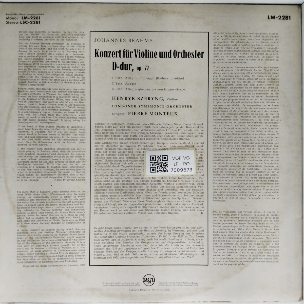 Henryk Szeryng - Violinkonzert D-dur (Vinyl)