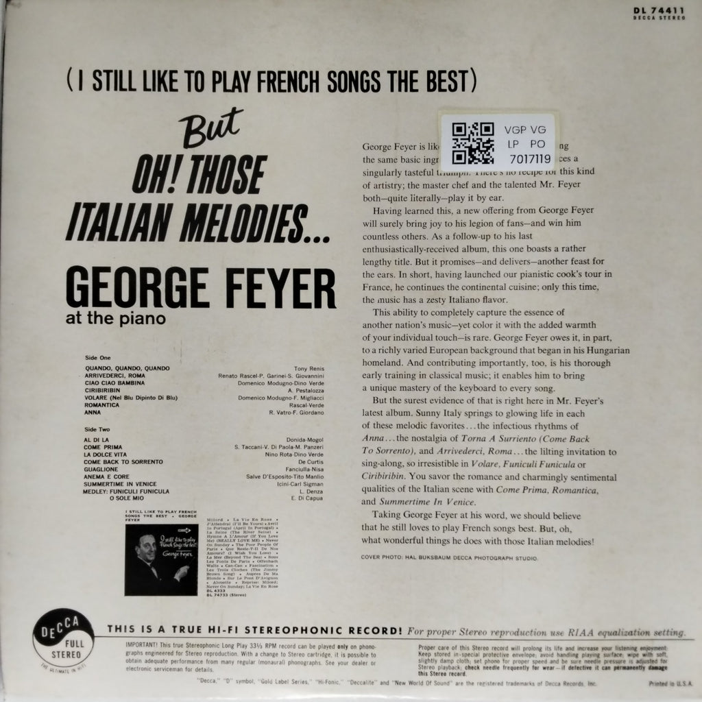 George Feyer - But Oh! Those Italian Melodies (Vinyl)
