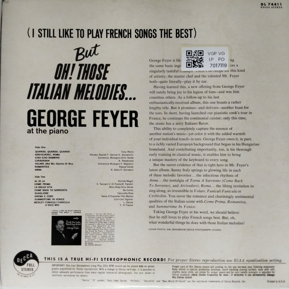 George Feyer - But Oh! Those Italian Melodies (Vinyl)