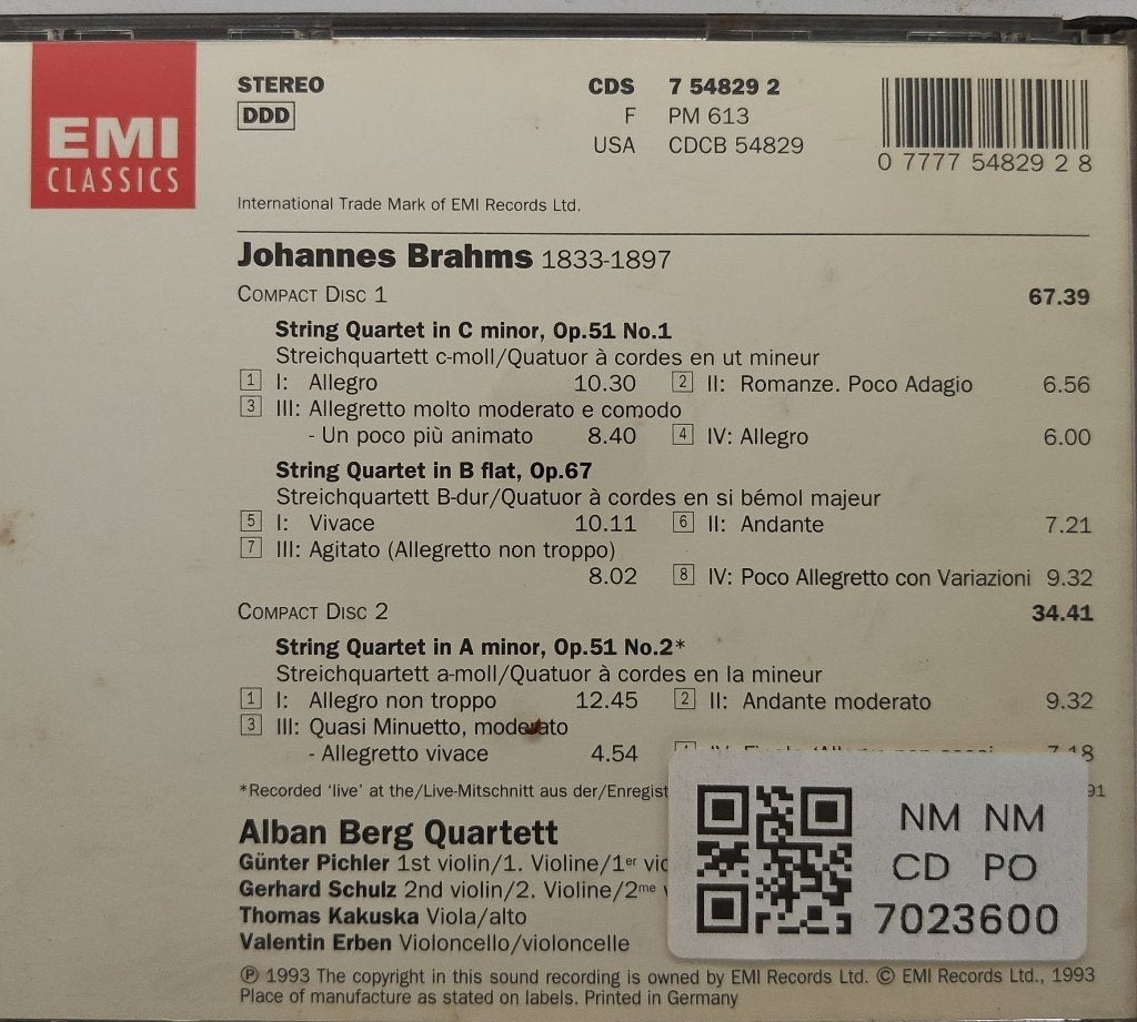 Alban Berg Quartett - Brahms - String Quartets Opp. 51 & 67 (CD) (2)