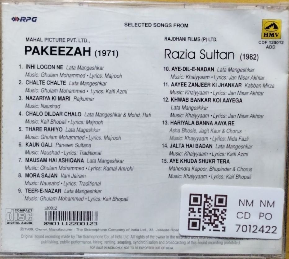 Ghulam Mohammed, Khaiyyaam - Selected Songs from Pakeezah / Razia Sultan (CD)