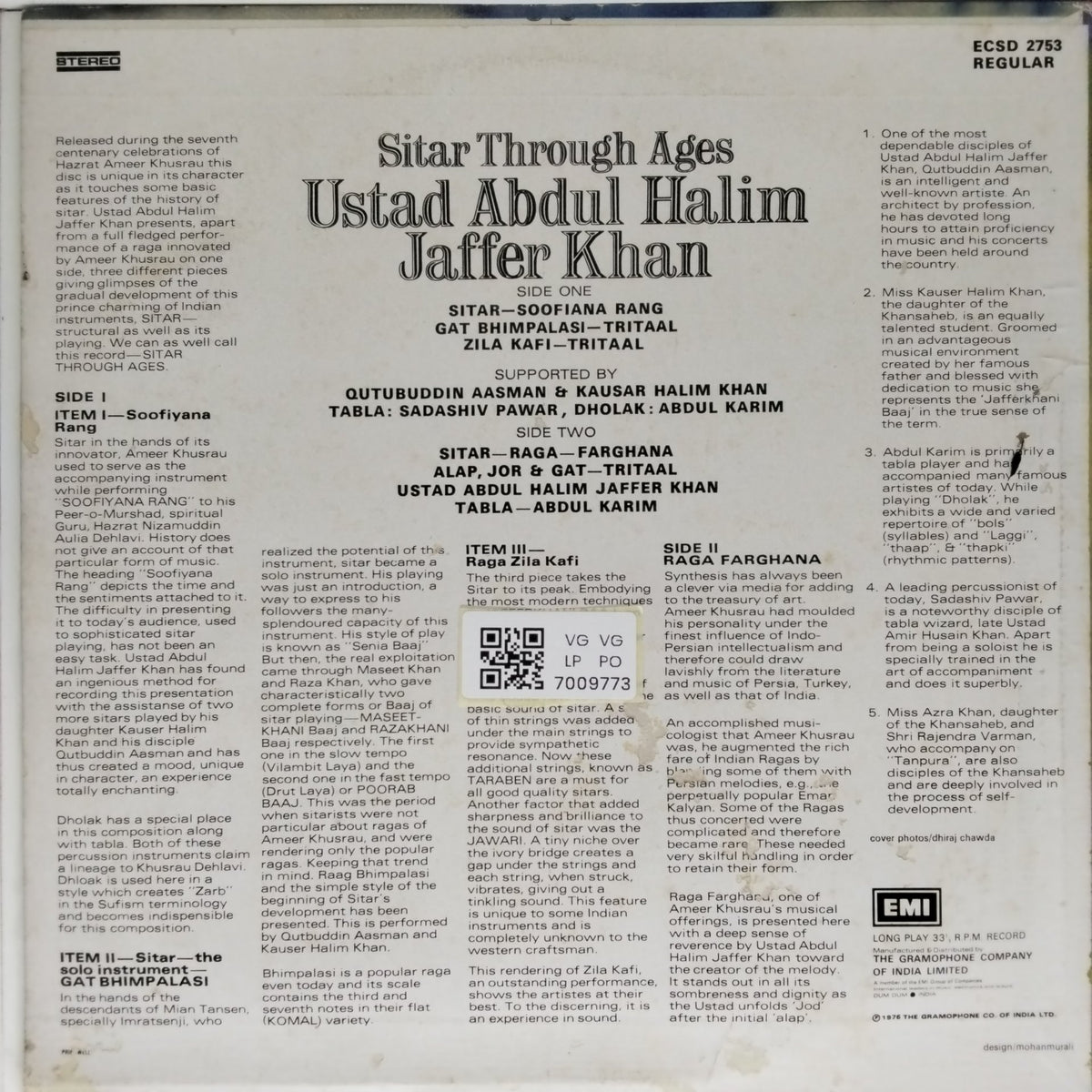 Ustad Abdul Halim Jaffer Khan - Sitar Through Ages (Vinyl)