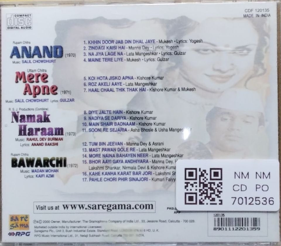 Salil Chowdhury, Rahul Dev Burman, Madan Mohan - Anand / Mere Apne / Namak Haraam / Bawarchi (CD)