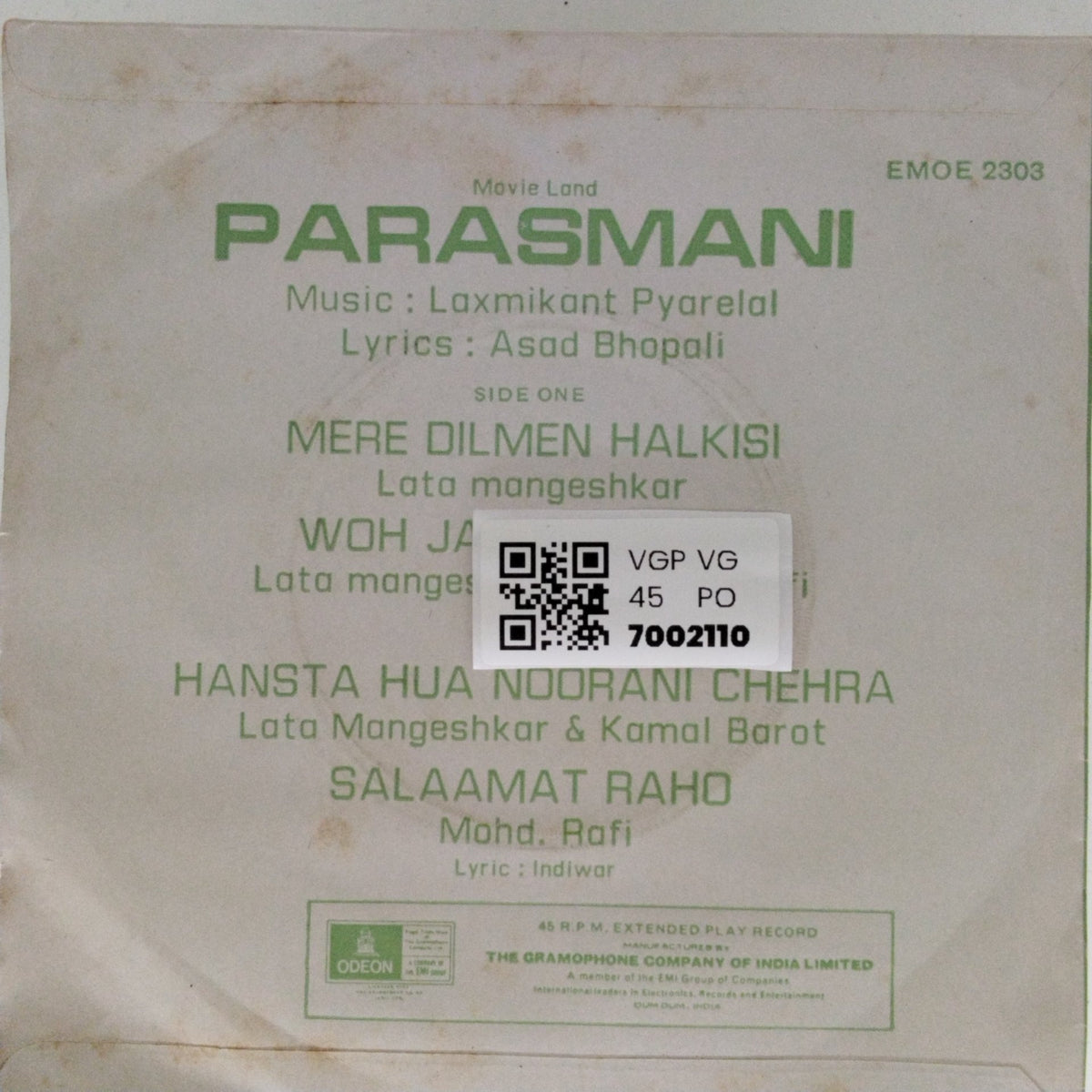 Laxmikant Pyarelal - Parasmani (45-RPM)