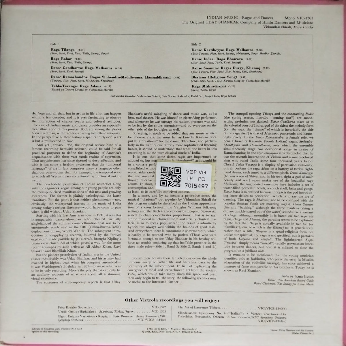 Uday Shankar - Indian Music: Ragas and Dances (Vinyl)