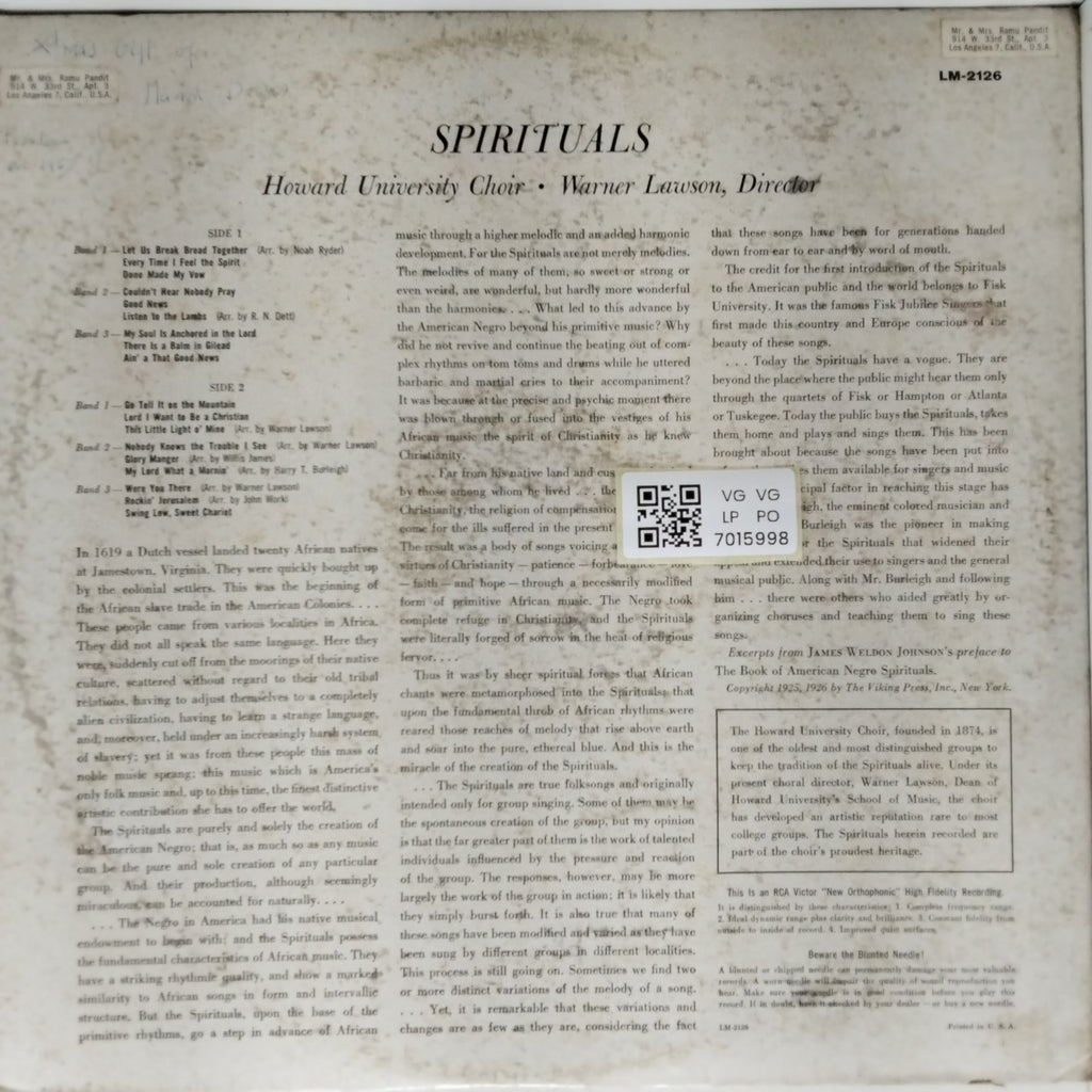Howard University Choir, Warner Lawson - Spirituals (Vinyl)
