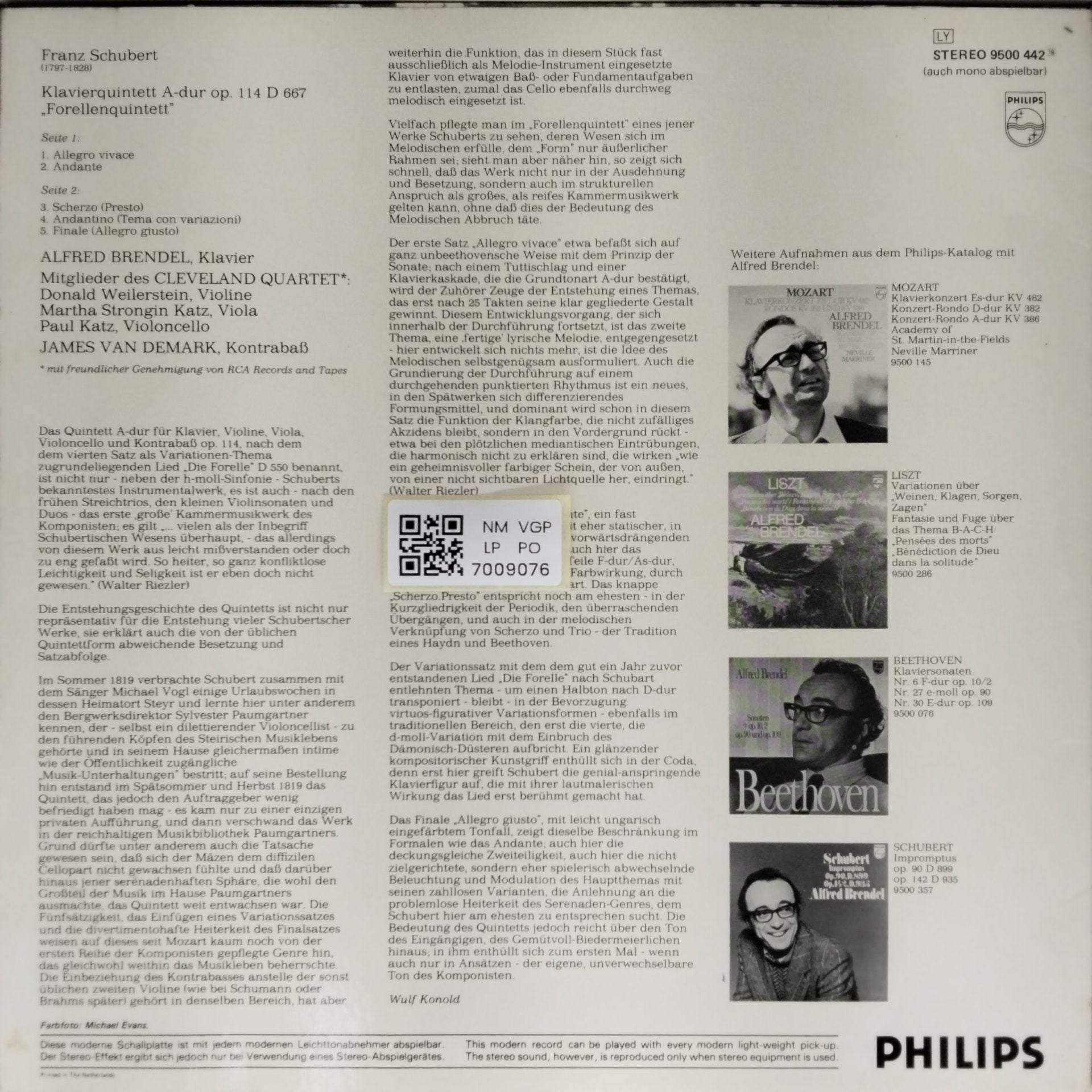 Alfred Brendel, Cleveland Quartet, James Van Demark - Schubert: Forellenquintett Op. 114 (Vinyl)