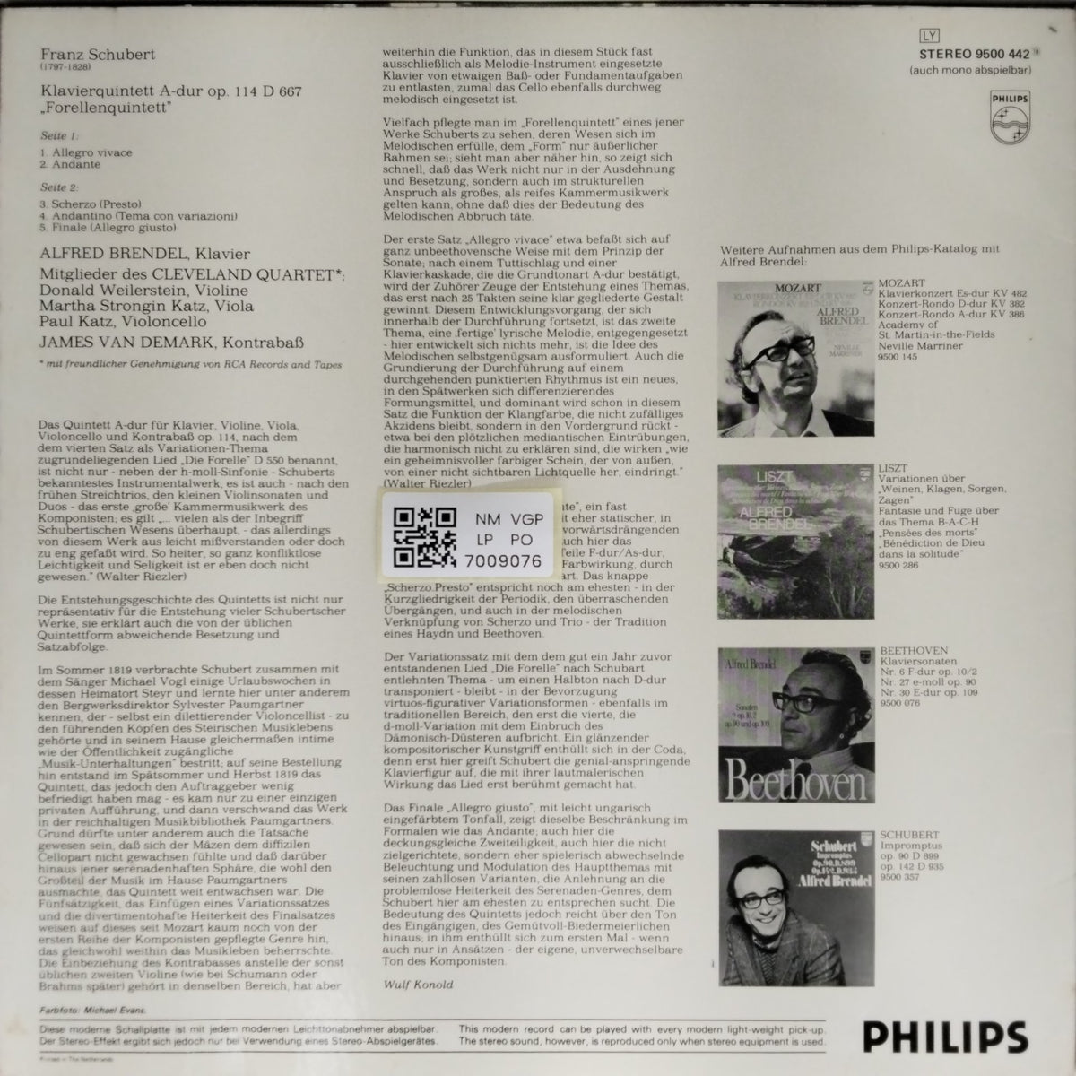 Alfred Brendel, Cleveland Quartet, James Van Demark - Schubert: Forellenquintett Op. 114 (Vinyl)