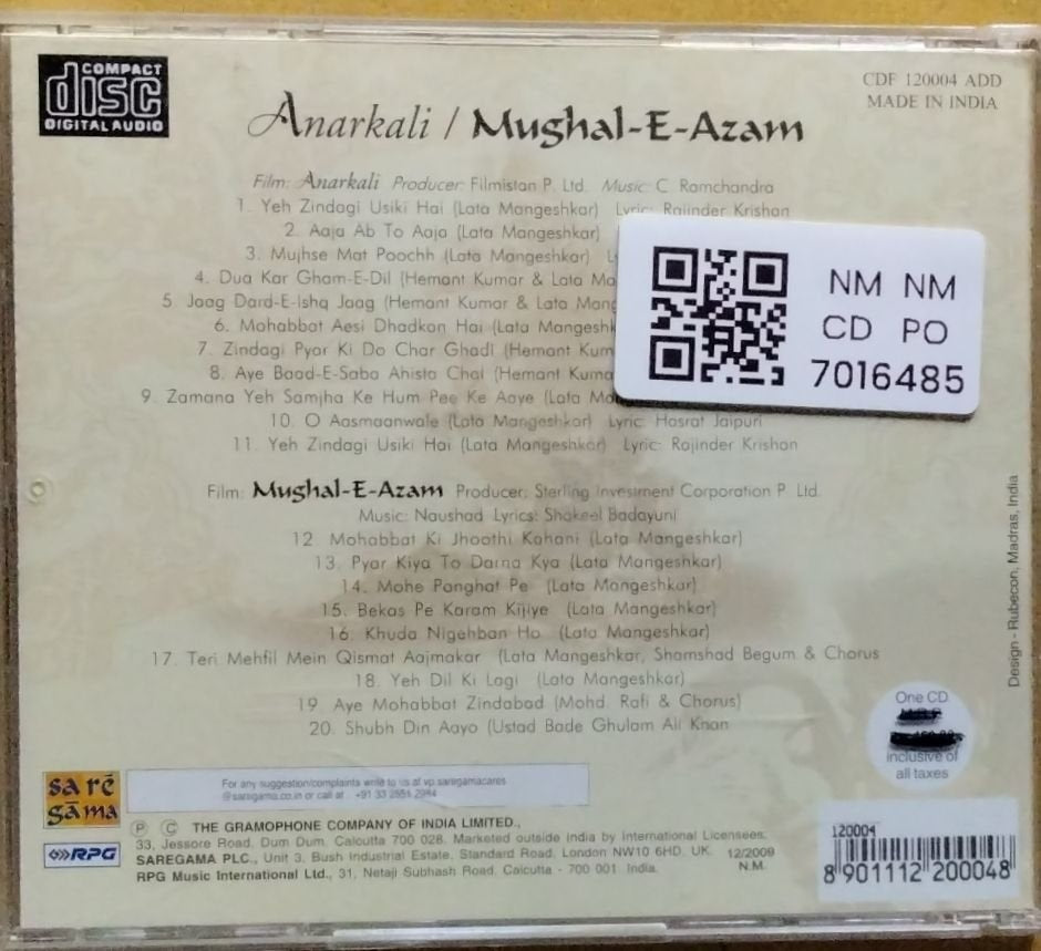 Naushad, C. Ramchandra - Anarkali / Mughal-E-Azam (CD)