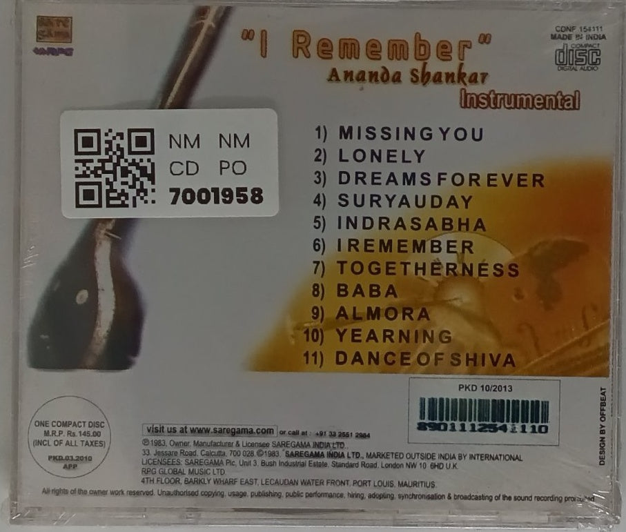Ananda Shankar - I Remember (CD)