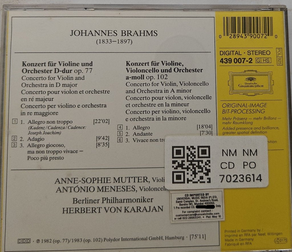Anne-Sophie Mutter, António Meneses, Berliner Philharmoniker, Herbert von Karajan - Violin Concerto; Double Concerto (CD)