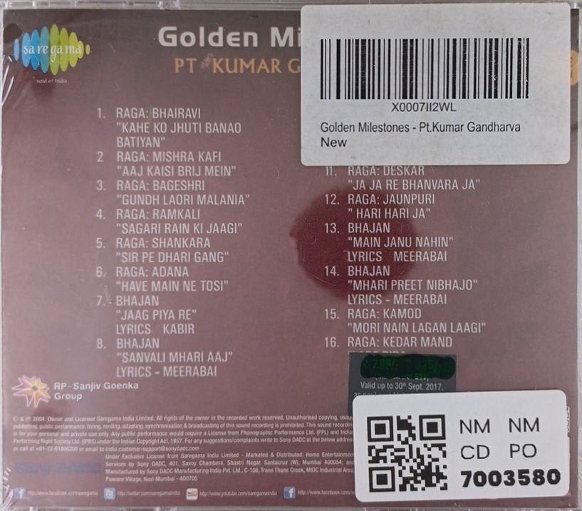 Pt. Kumar Gandharva - Golden Milestones (CD)