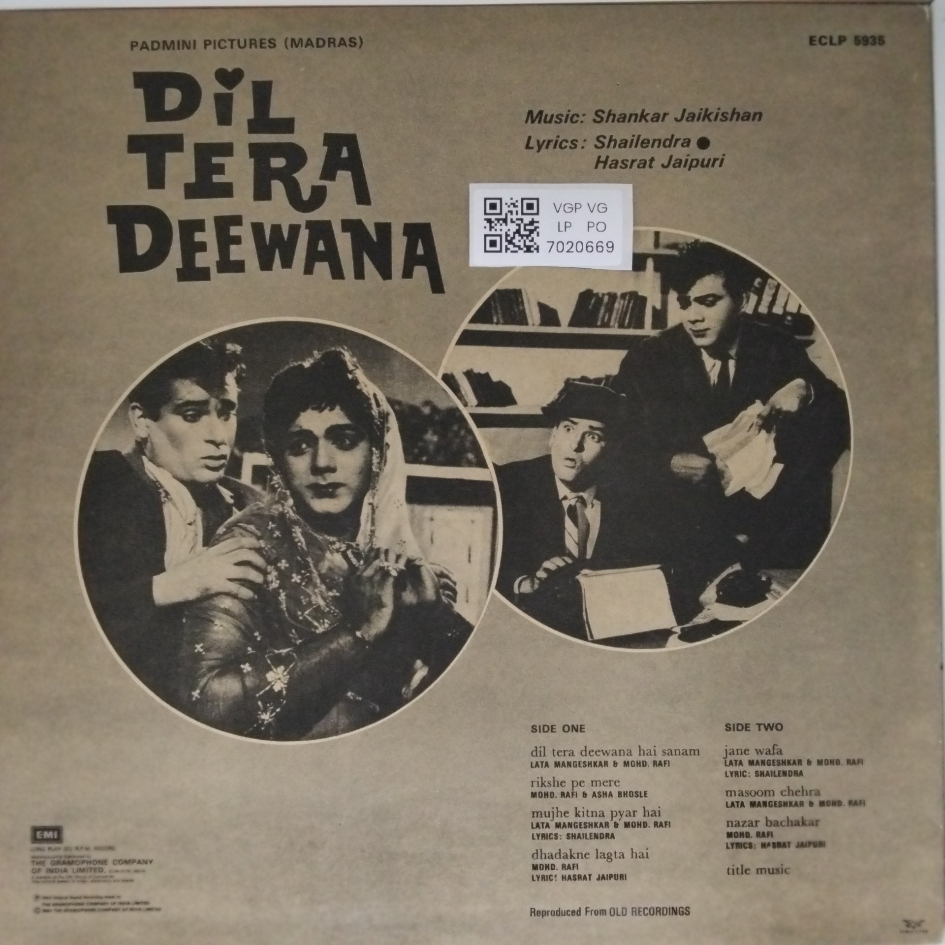 Shankar Jaikishan - Dil Tera Deewana (Vinyl)