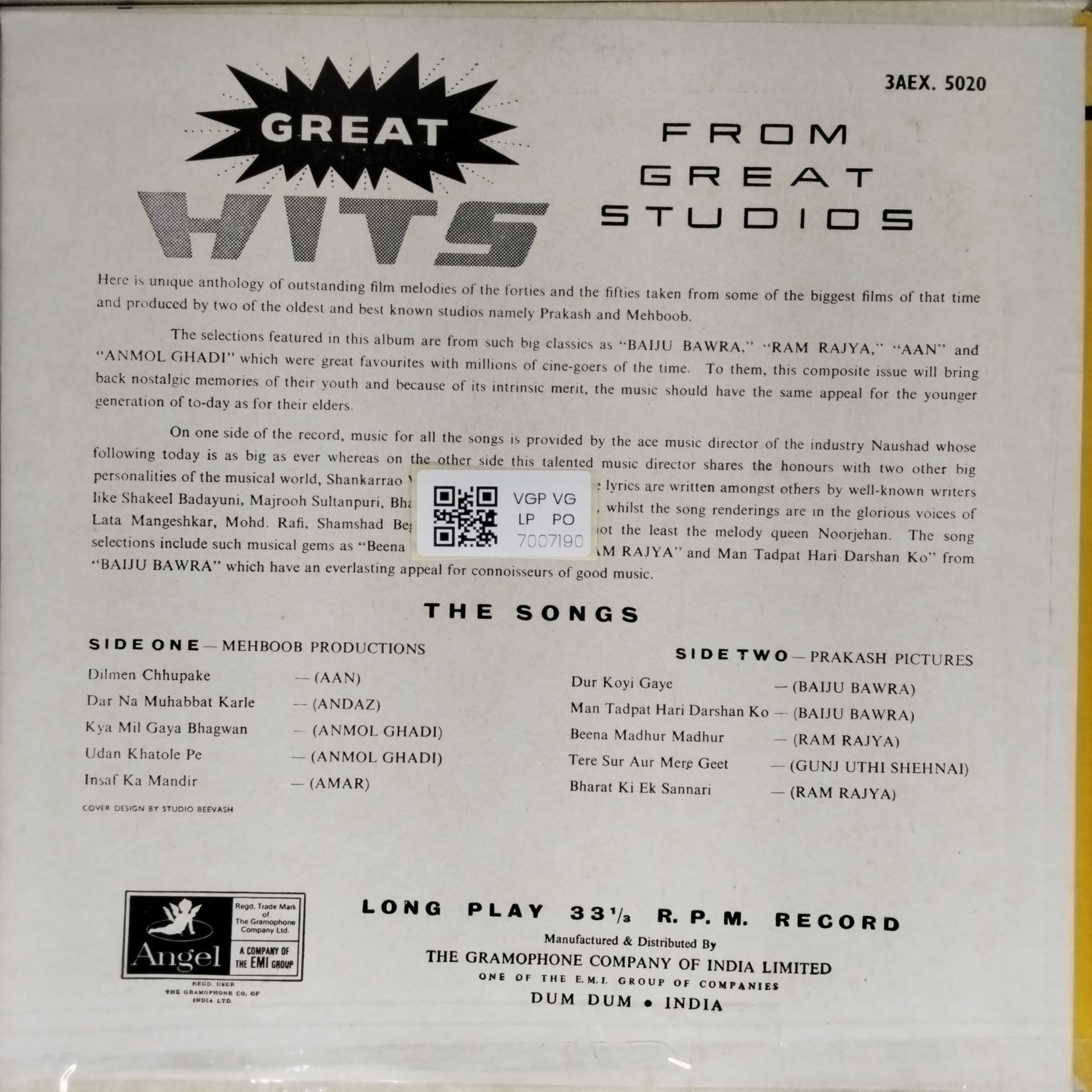 Naushad - Great Hits from Great Studios (Vinyl)