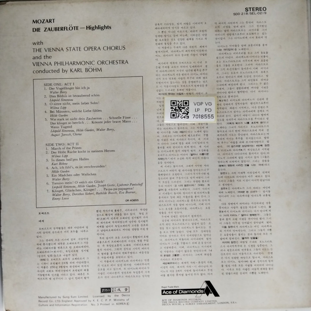 Wolfgang Amadeus Mozart, Vienna Philharmonic Orchestra, Karl Böhm - Die Zauberflöte - Highlights (Vinyl)
