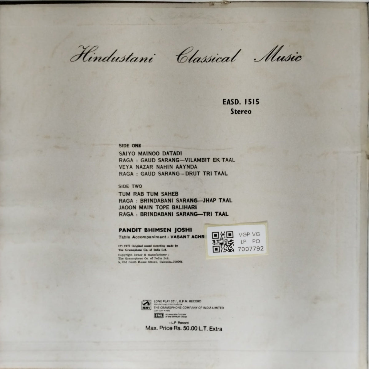 Bhimsen Joshi - Gaur Sarang, Brindabani Sarang (Vinyl)