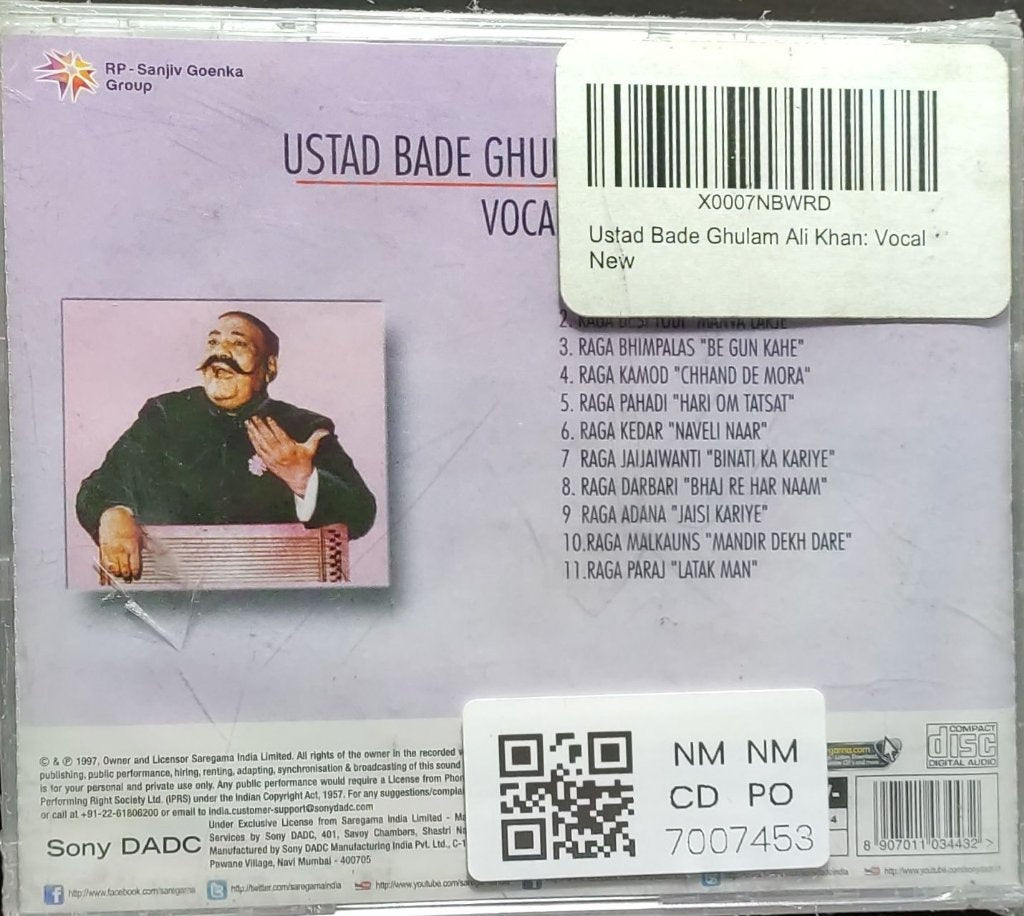 Ustad Bade Ghulam Ali Khan - Vocal (CD)