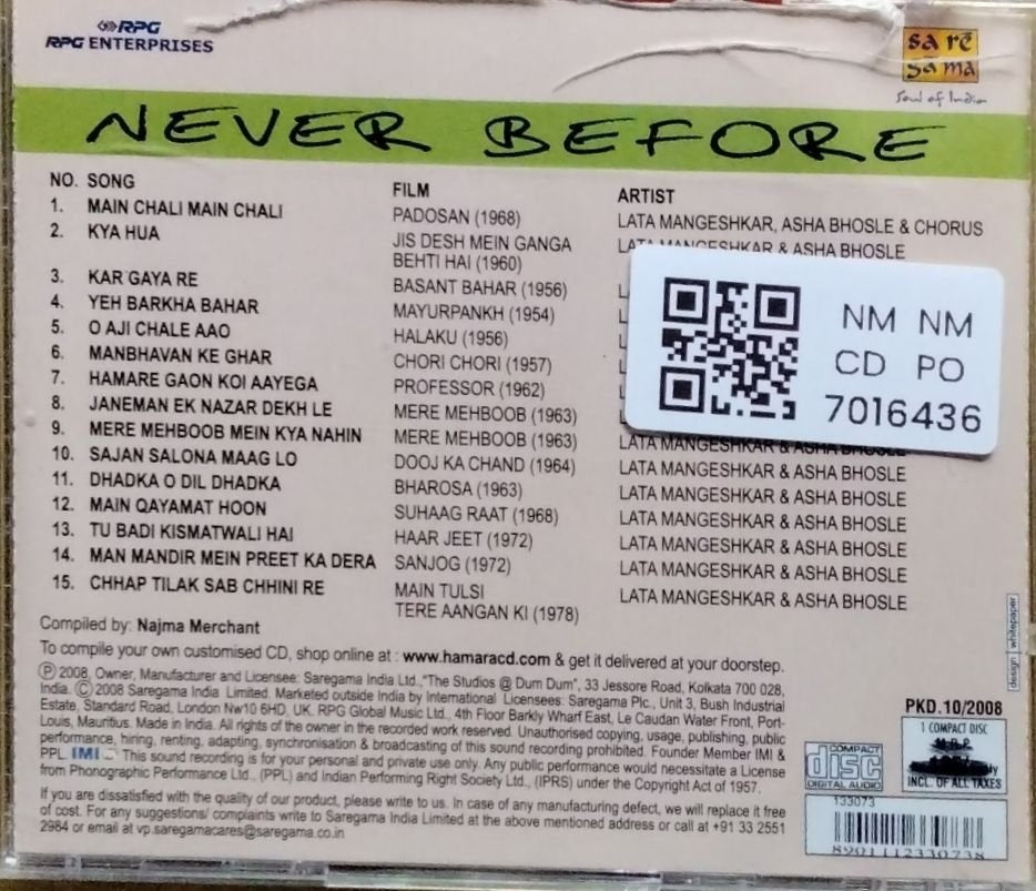 Lata Mangeshkar, Asha Bhosle - Never Before (CD)