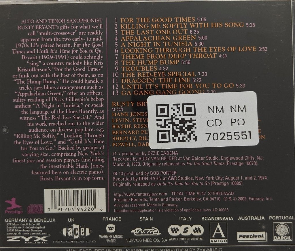 Rusty Bryant - For The Good Times (CD)