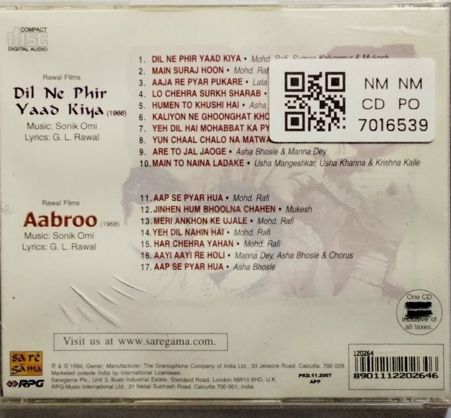 Sonik Omi - Dil Ne Phir Yaad Kiya / Aabroo (CD)