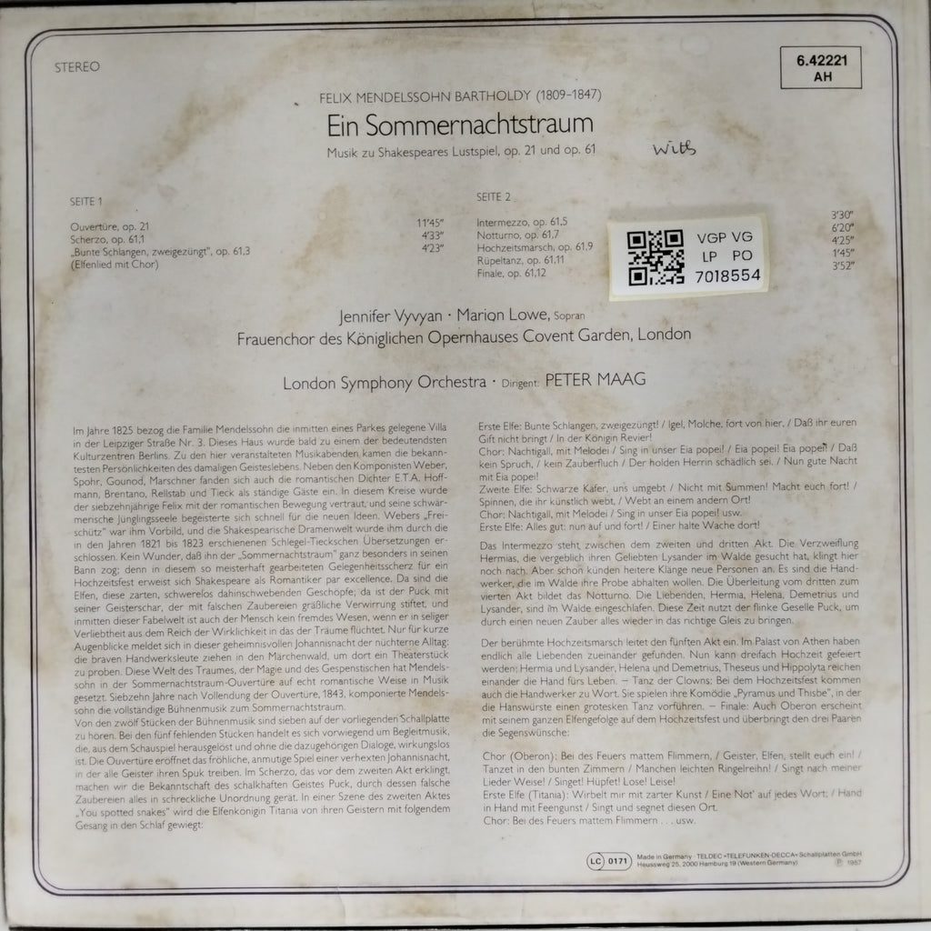 Felix Mendelssohn Bartholdy, London Symphony Orchestra - Ein Sommernachtstraum (Vinyl)