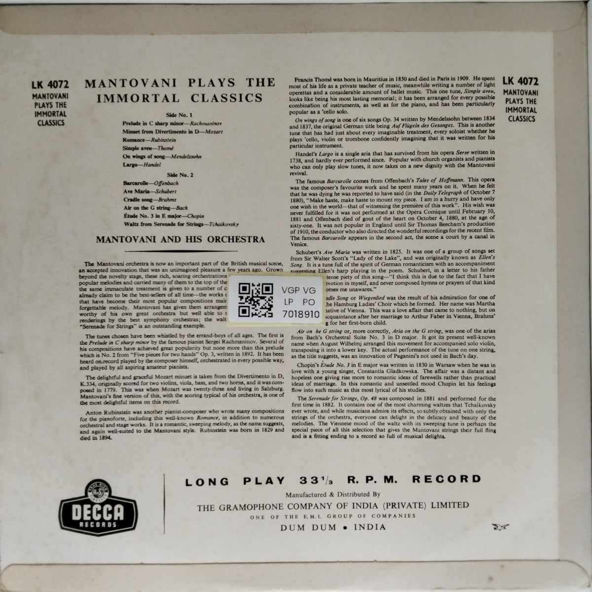 Mantovani - The Immortal Classics (Vinyl)