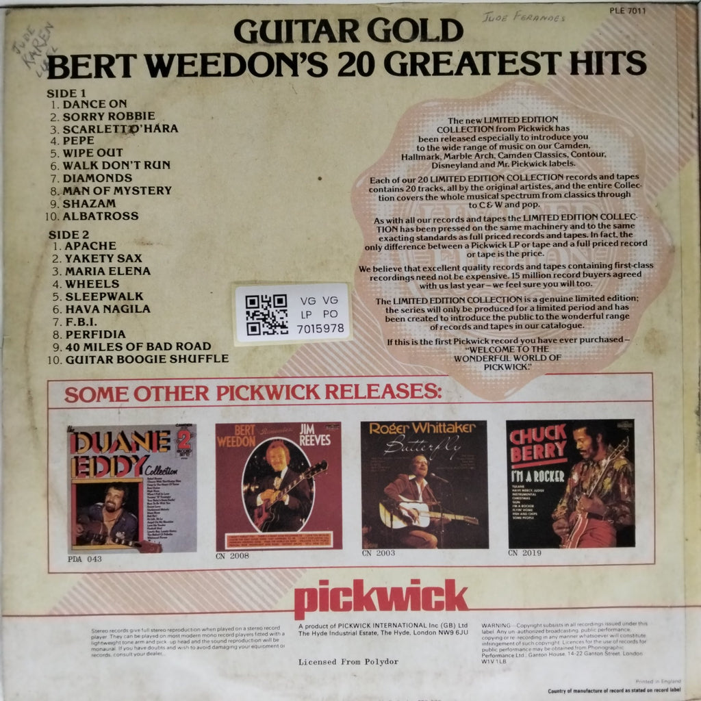Bert Weedon - Guitar Gold - 20 Greatest Hits (Vinyl)
