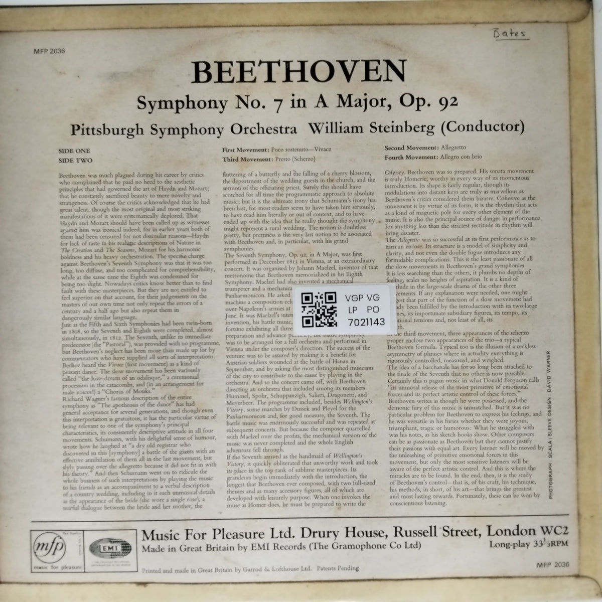 Pittsburgh Symphony Orchestra, William Steinberg - Beethoven: Symphony No. 7 in A Major (Vinyl)