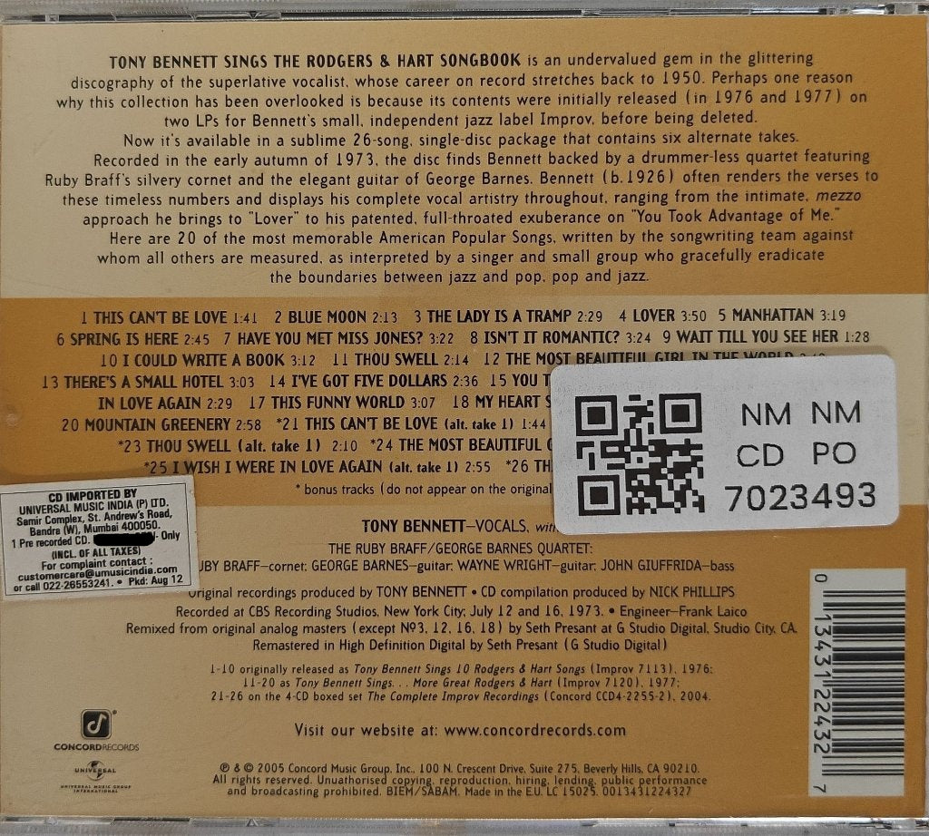Tony Bennett - Sings the Rodgers & Hart Songbook (CD)