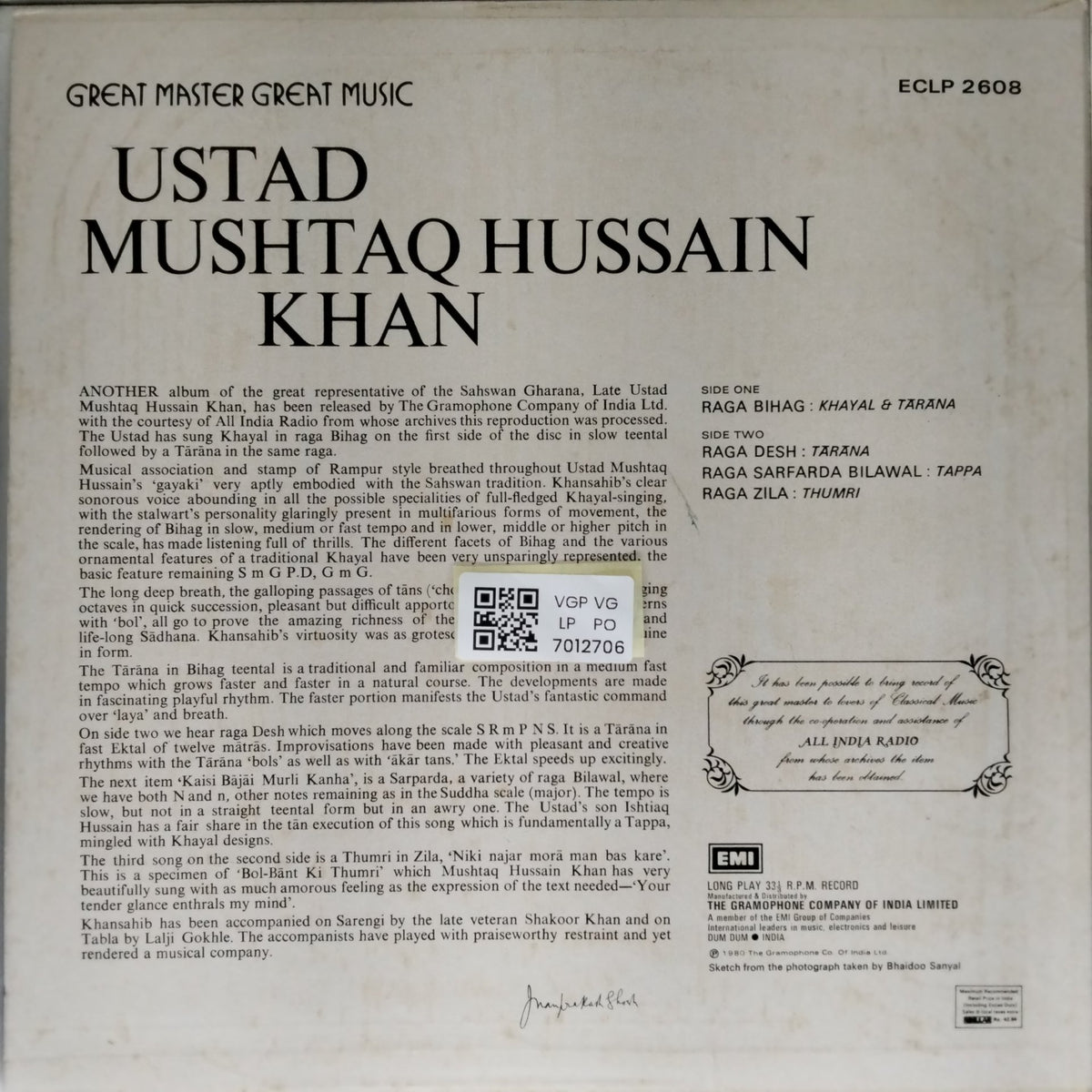 Ustad Mushtaq Hussain Khan - Ustad Mushtaq Hussain Khan (Vinyl)