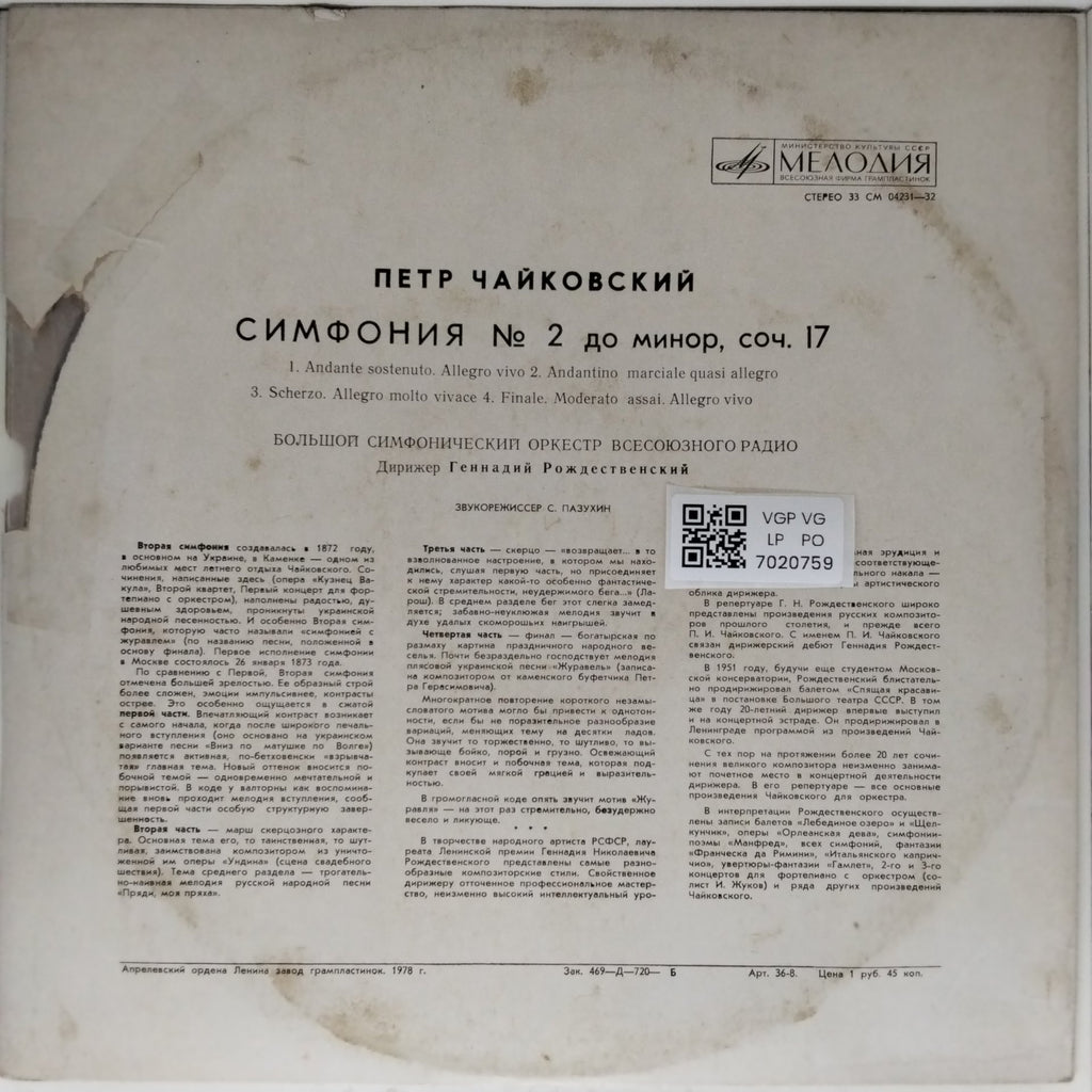 Peter Tchaikovsky - Symphony No. 2 in D Minor, Op. 17 (Vinyl)