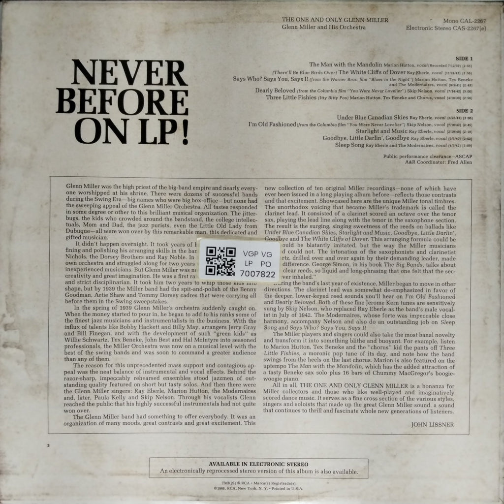 Glenn Miller and His Orchestra - The One and Only Glenn Miller (Vinyl)