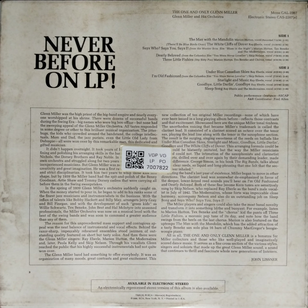 Glenn Miller and His Orchestra - The One and Only Glenn Miller (Vinyl)