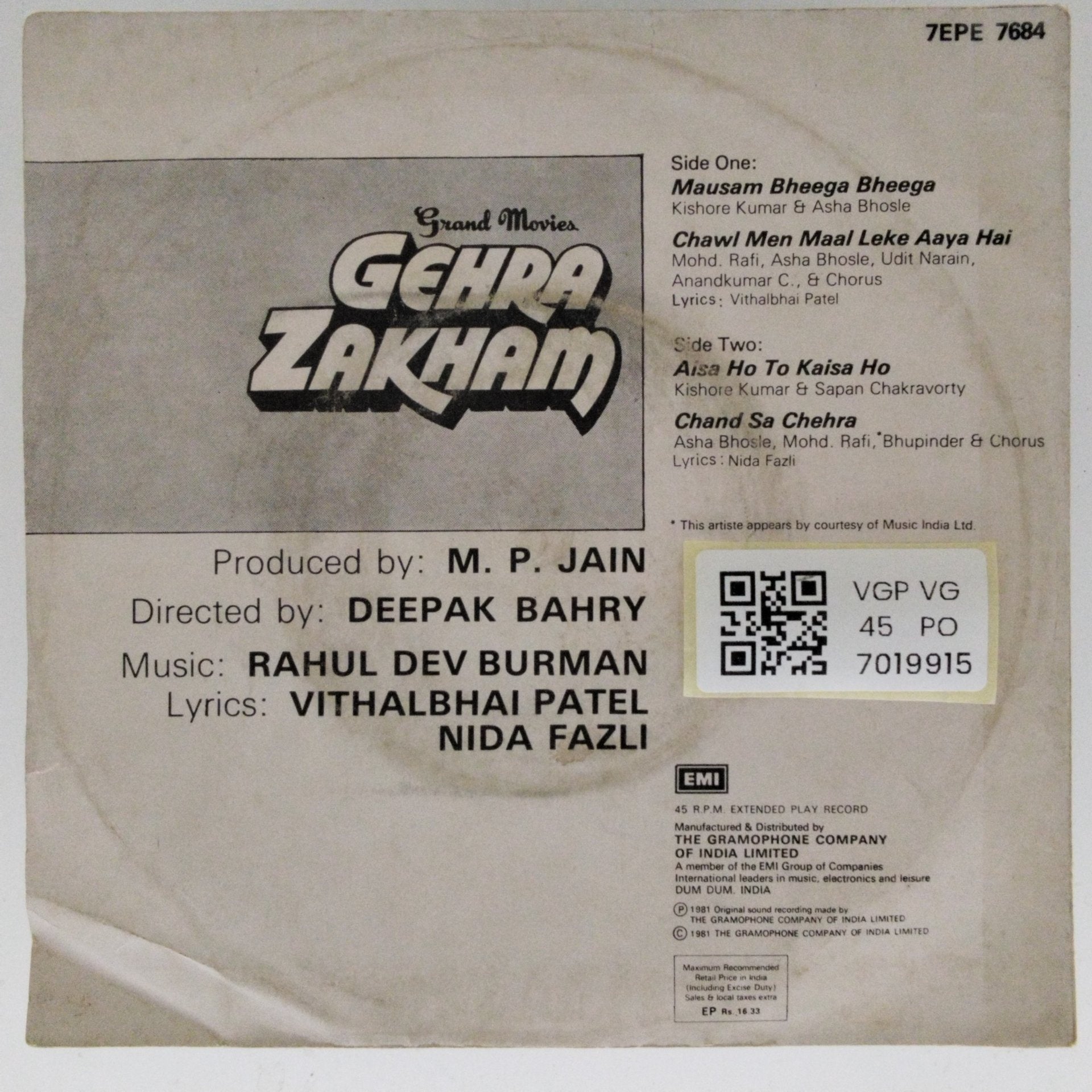 Rahul Dev Burman - Gehra Zakham (45-RPM)