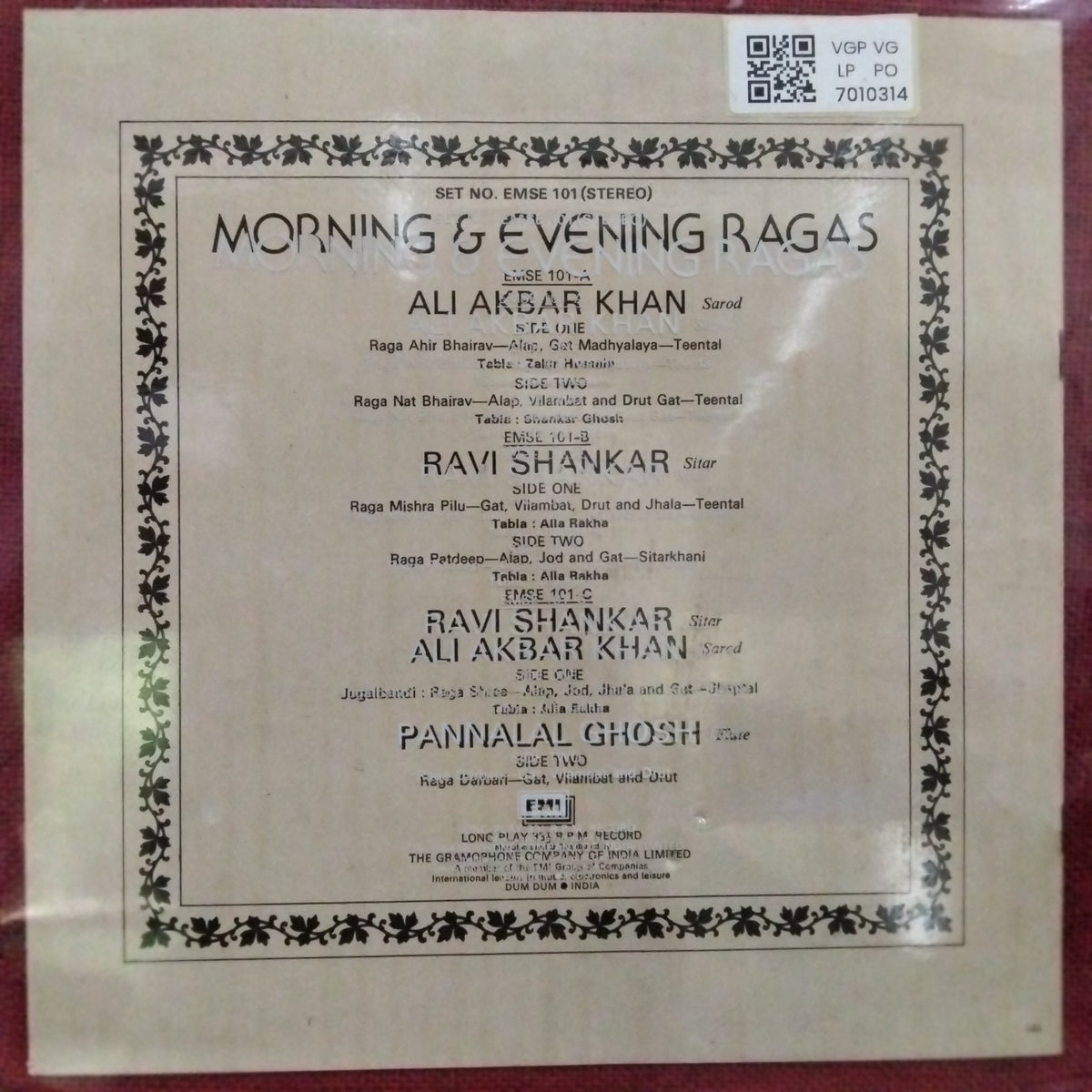 Ali Akbar Khan, Ravi Shankar, Pannalal Ghosh - Morning & Evening Ragas (Vinyl)