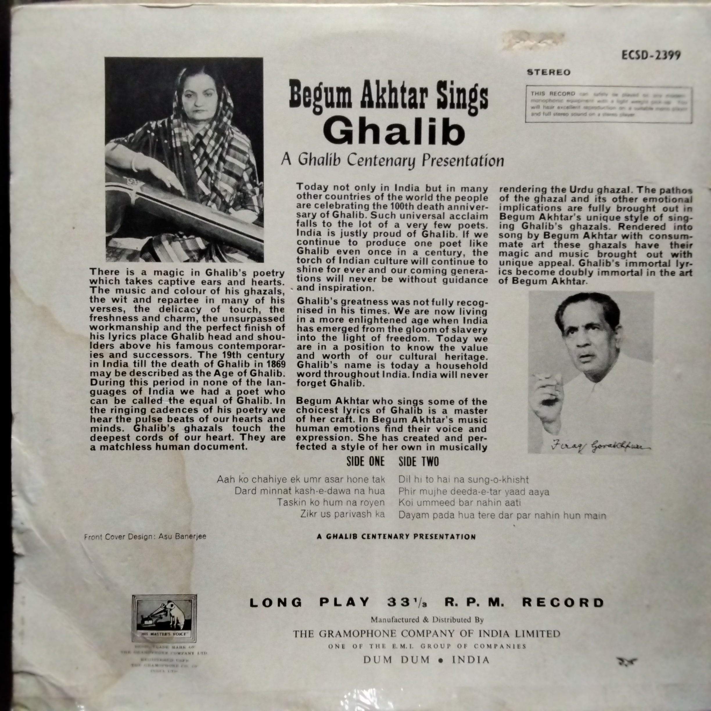 Begum Akhtar - Begum Akhtar Sings Ghalib (Vinyl)