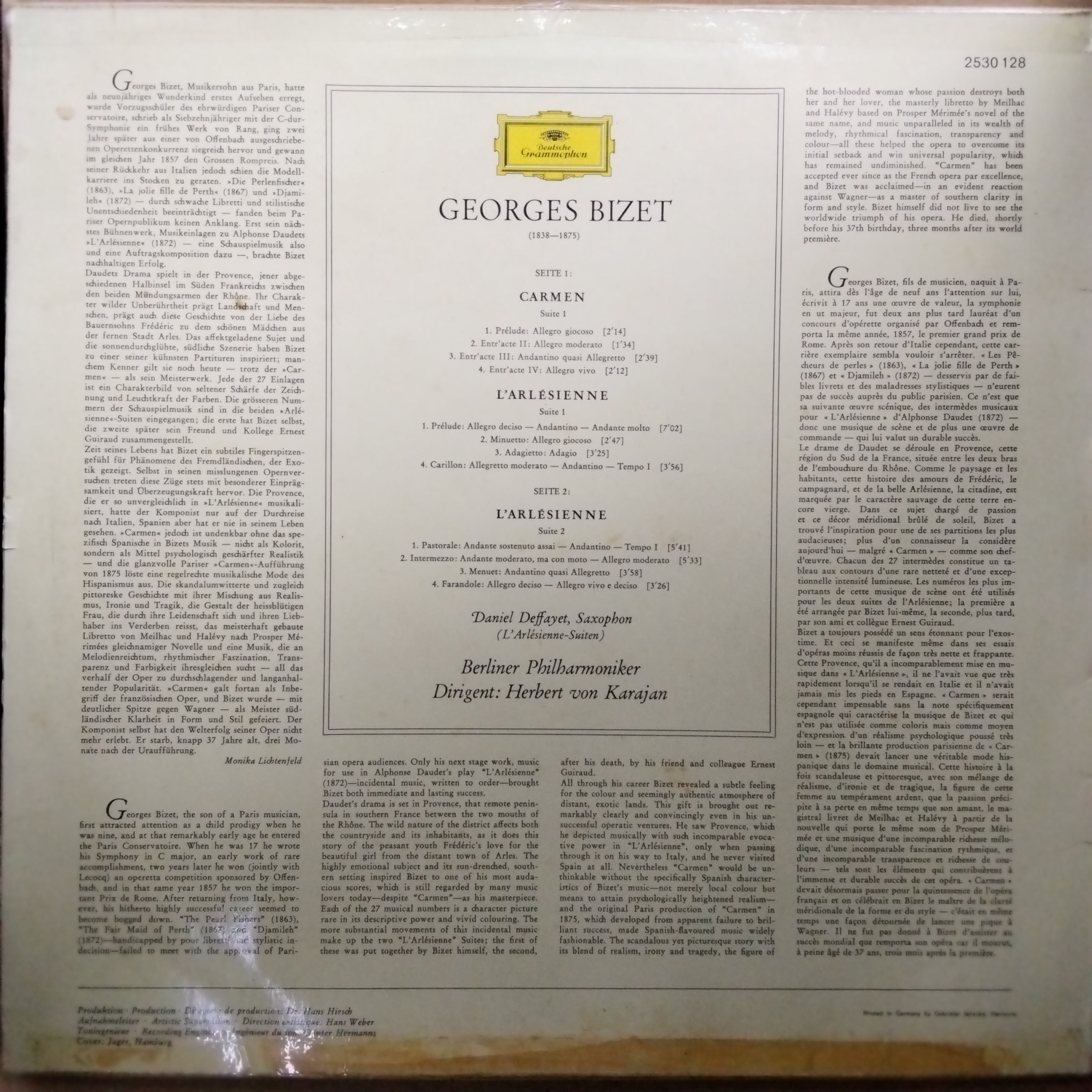 Georges Bizet / Berliner Philharmoniker, Herbert Von Karajan  - Carmen-Suite 1 • L'ArléSienne - Suiten 1 & 2 (Vinyl)