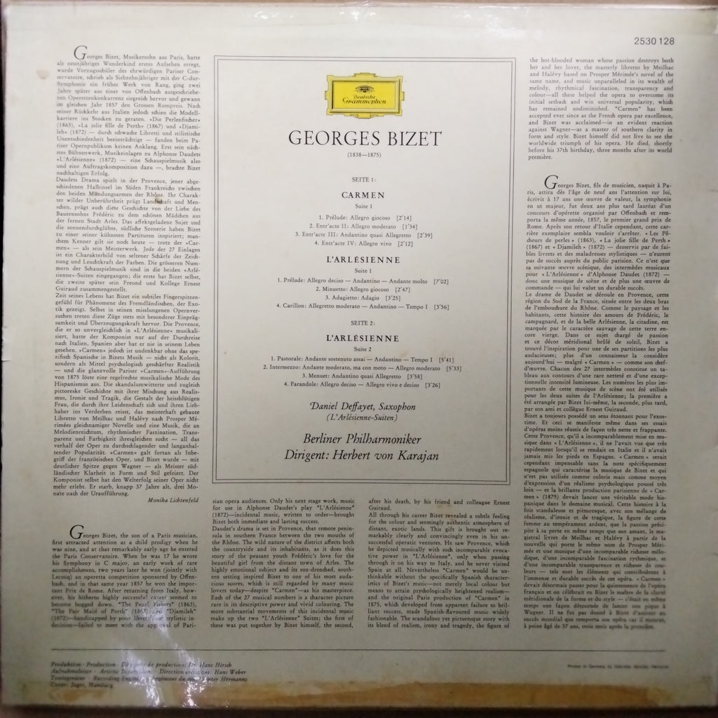 Georges Bizet / Berliner Philharmoniker, Herbert Von Karajan  - Carmen-Suite 1 • L'ArléSienne - Suiten 1 & 2 (Vinyl)