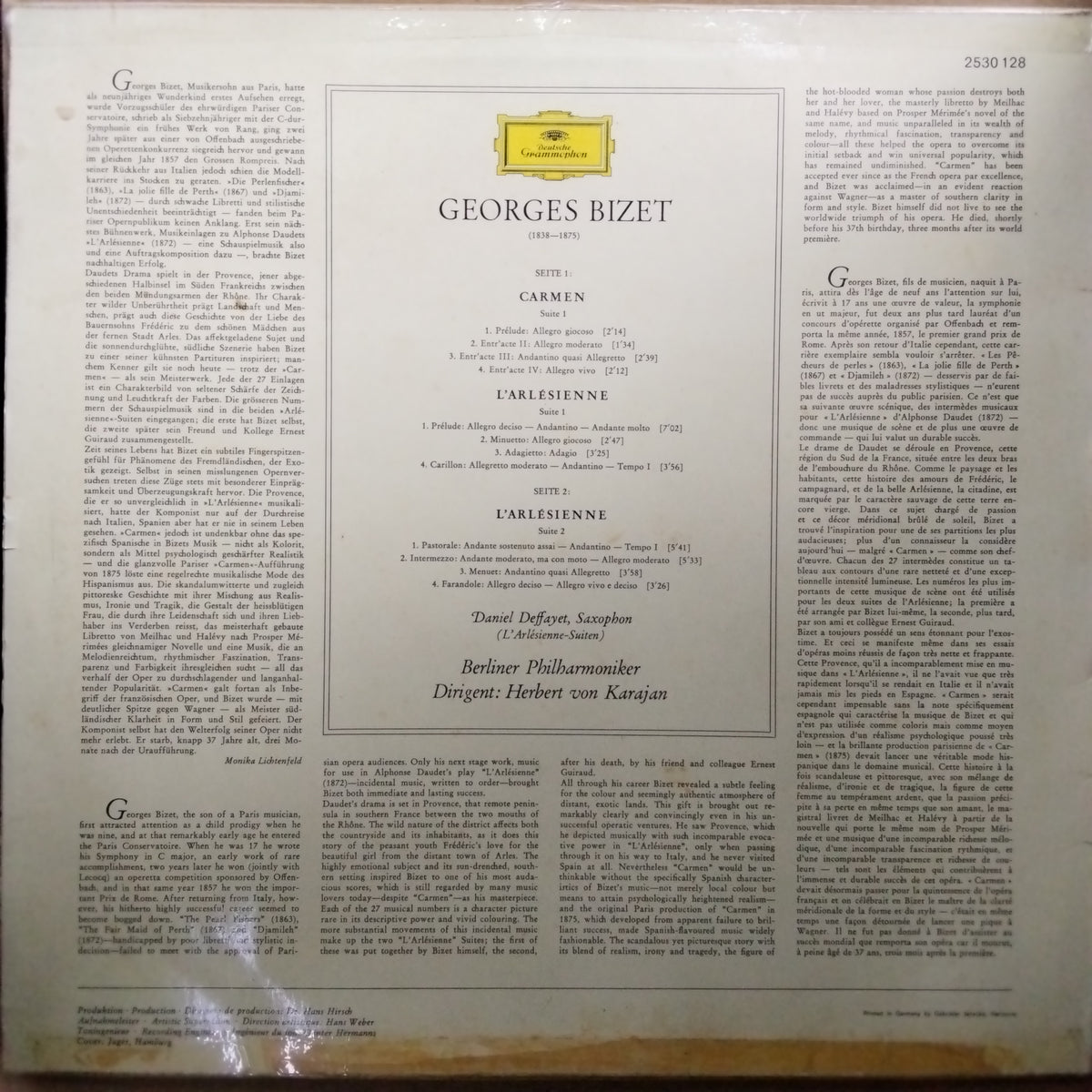 Georges Bizet / Berliner Philharmoniker, Herbert Von Karajan  - Carmen-Suite 1 • L'ArléSienne - Suiten 1 & 2 (Vinyl)