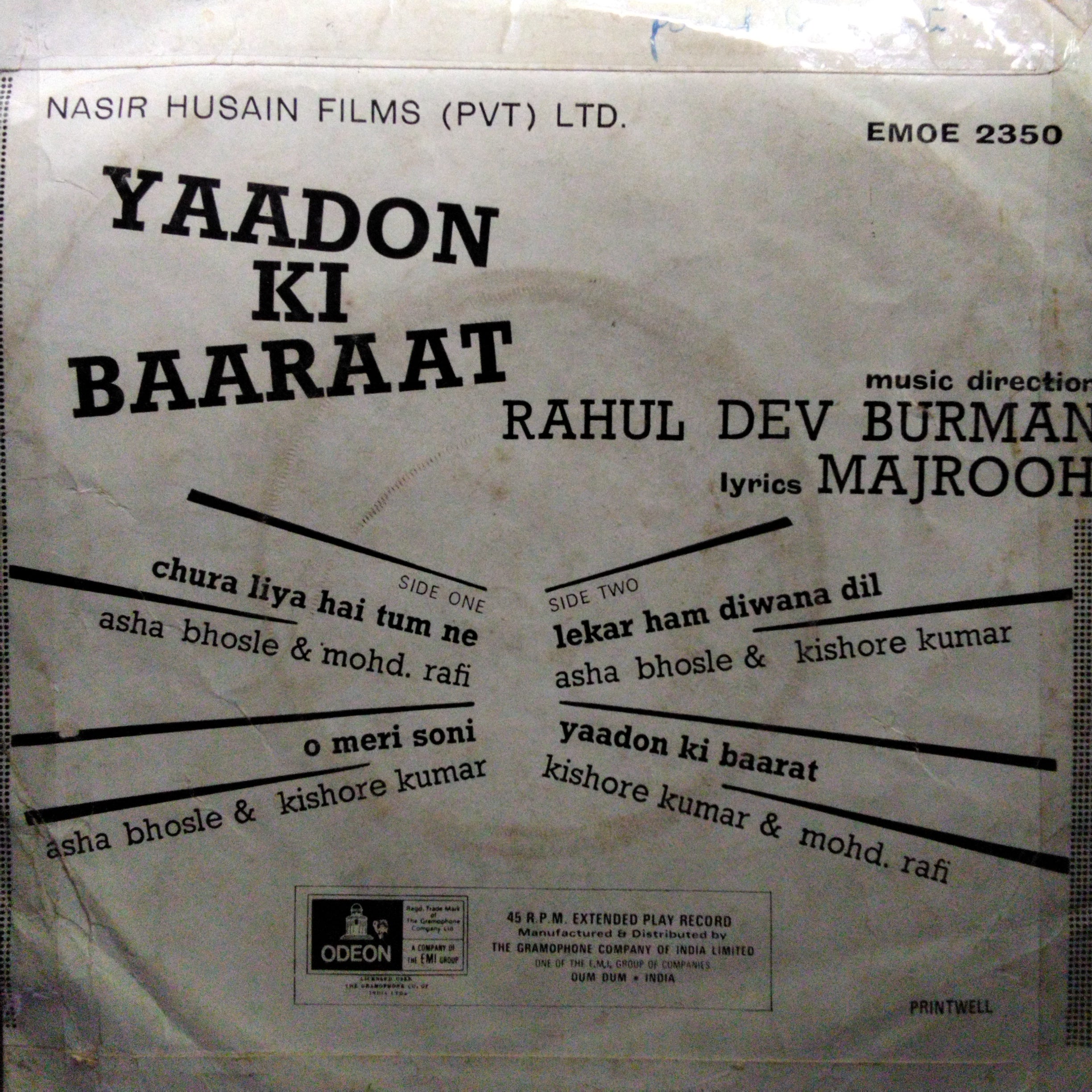 R. D. Burman  - Yaadon Ki Baaraat (45-RPM)